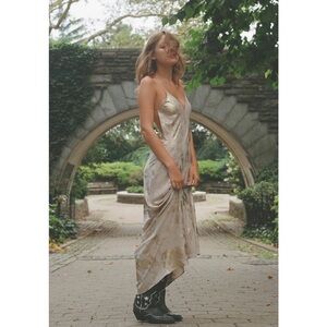 Zara metallic foil print backless slip dress